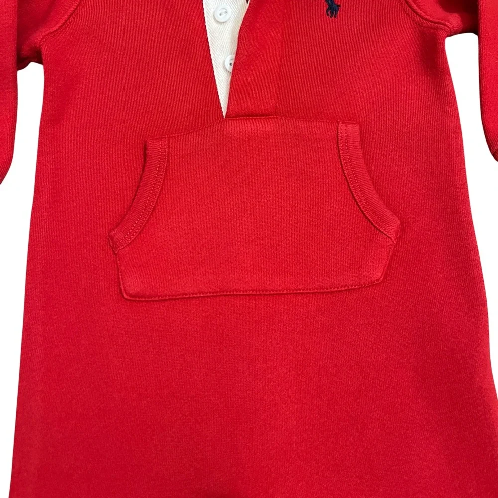 Ralph Lauren Baby Red Plaid Lined‎ Hoodie Romper Onesie 9M
